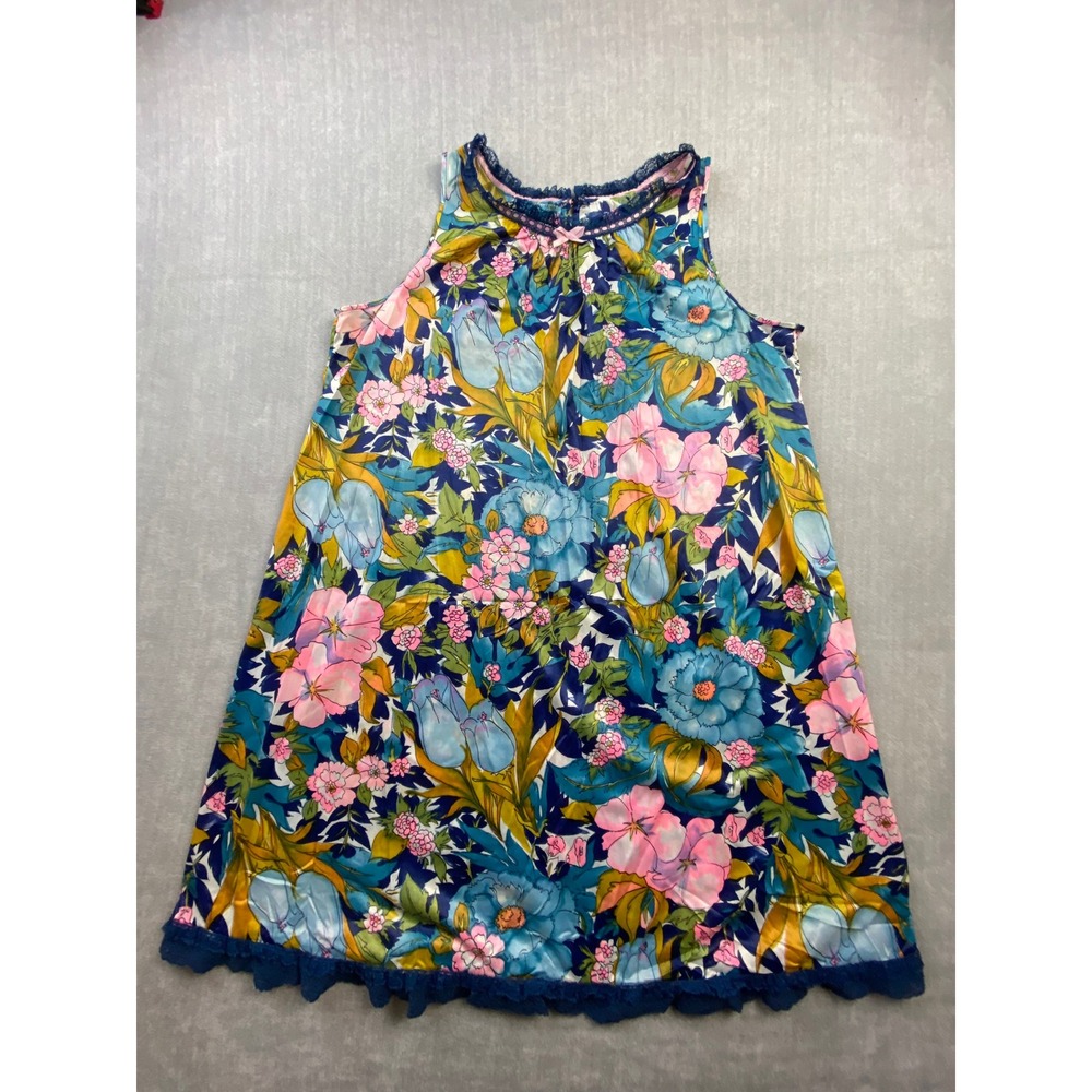 Vintage Vanity Fair Floral Tricot Nylon Nightgown Blue Pink Lace Trim Small USA